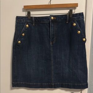 EUC Talbots Denim Sailor Skirt with Gold Button Accents.  Size 14.
